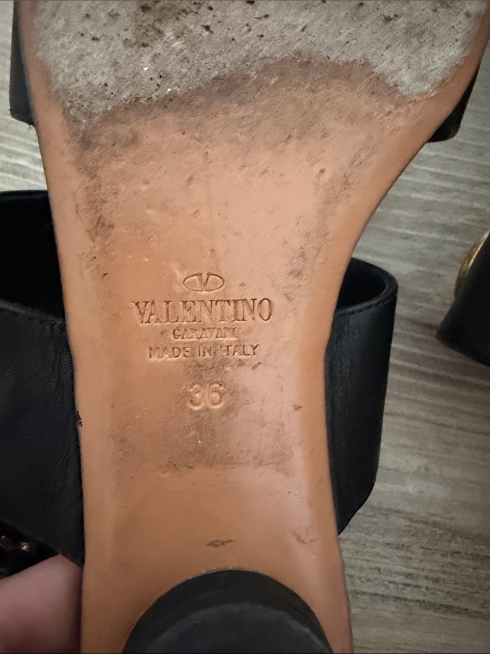 Valentino Black Leather Sandals with Gold Ring Accents - Picture 12 of 15